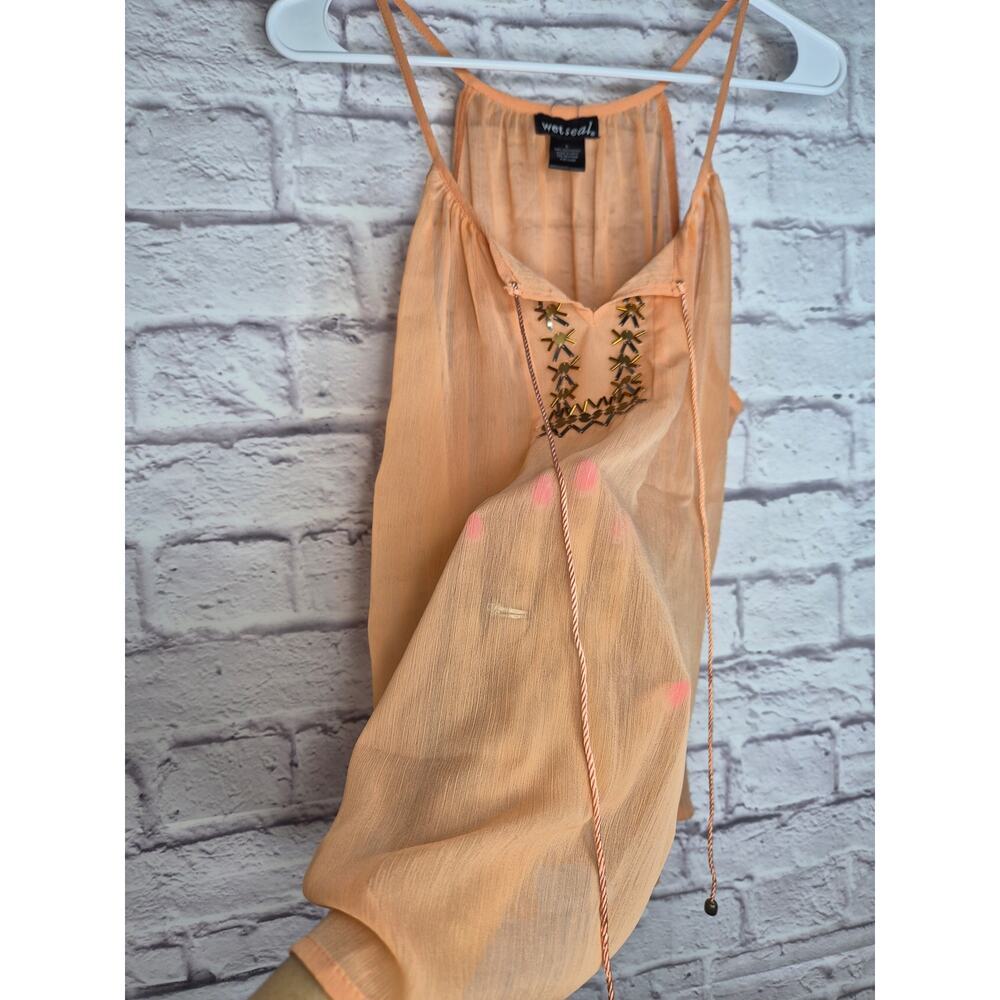 Vintage Y2K Wet Seal Beaded Sequin Halter Tank Top Sheer Orange fairycore - Picture 4 of 9